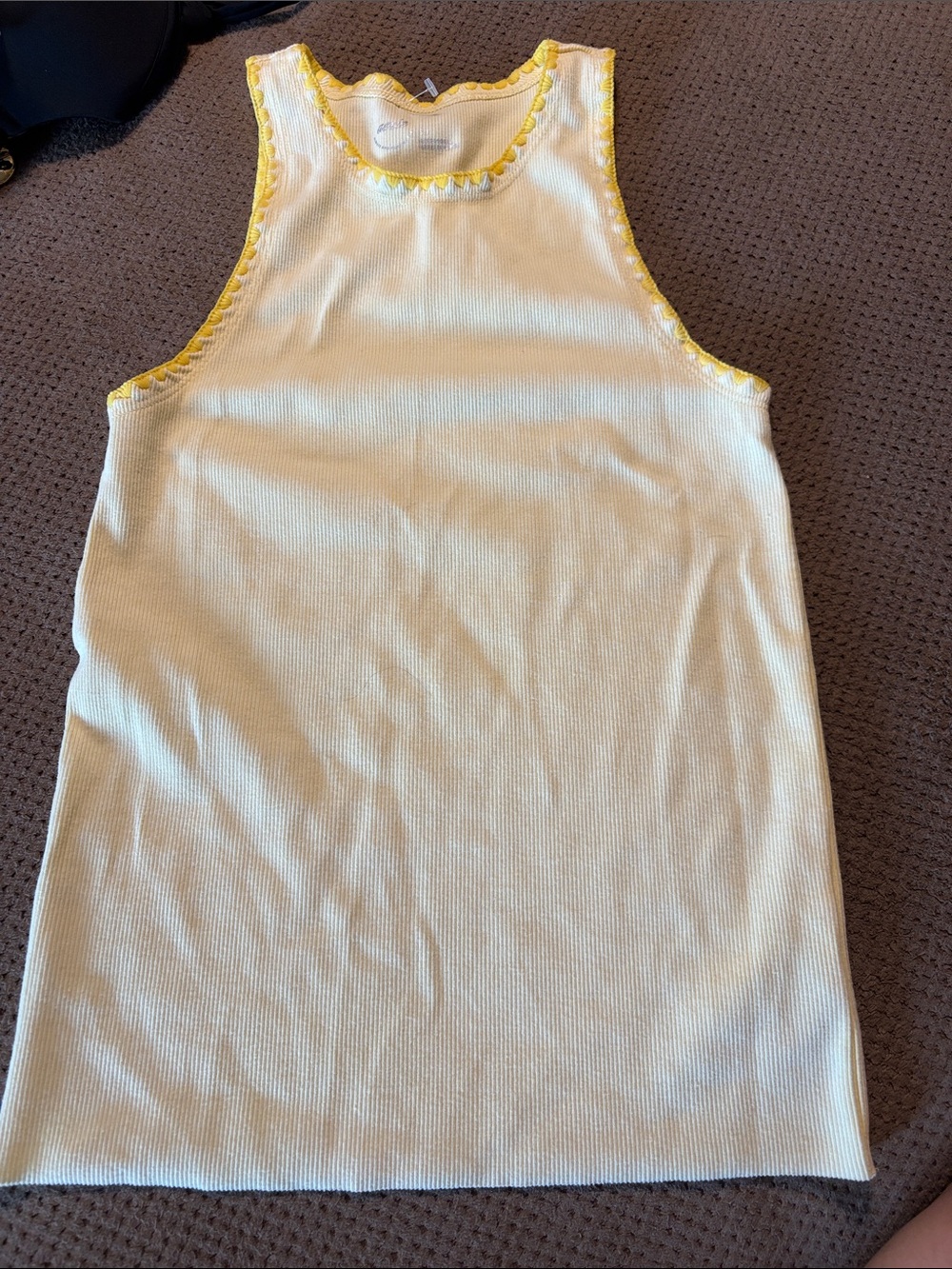 aerie Cream Ribbed Tank with Yellow Trim